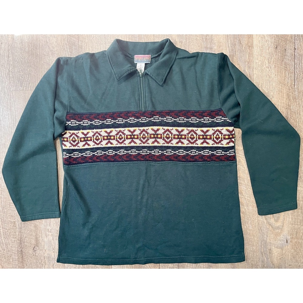 Vintage Sporting Club fairisle zip up collared‎ green top size L